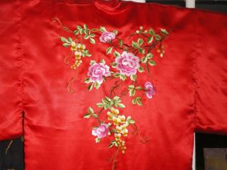 Antique Chinese Silk Robe/kimono W/embroidered Peonies & Wisteria