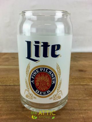 Miller Lite Can Shaped 16 Ounce Beer Glass Barware Man Cave