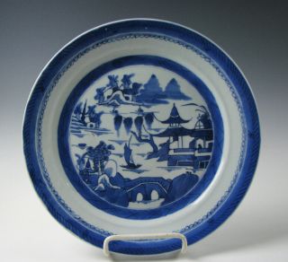 Antique Chinese Export Blue And White Porcelain Canton Pattern 10&1/4 " Plate