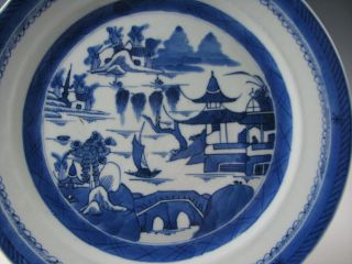 Antique Chinese Export Blue and White Porcelain Canton pattern 10&1/4 