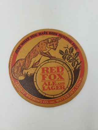 Red Fox Beer Ale And Lager Coaster - Ct 1930’s 4 Inch Absorbo Coaster Co.