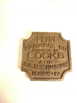 Penn Hardware Co. ,  Lock Maker,  Reading Pa Cast Iron Advertising Paperweight