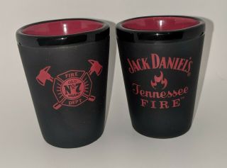 Jack Daniels Fire Shot Glasses Set Of 2 Black Red Fire Department