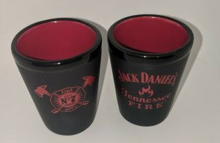 Jack Daniels Fire Shot Glasses Set Of 2 Black Red Fire Department 2