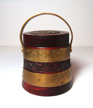 Antique Chinese Wood And Brass Handled Jar Box China Us Ship