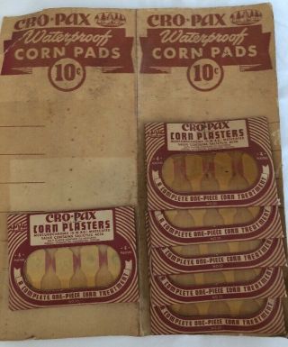 Vintage Display And Set Of 6 Cro Pax Waterproof Corn Pads Medical Nostaglia