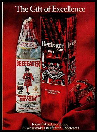 Beefeater Vintage Print Ad 1970 London Distilled Dry Gin England Red Box
