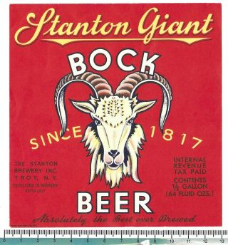 Usa Irtp York N.  Y.  Troy The Stanton Giant Bock Beer 1941