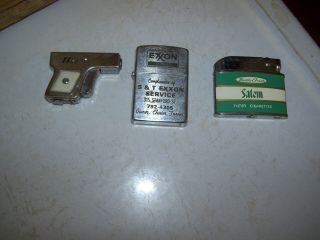 Three Cigarette Lighters - Salem - Exxon From Lancaster,  Kentucky - Gun Lighter