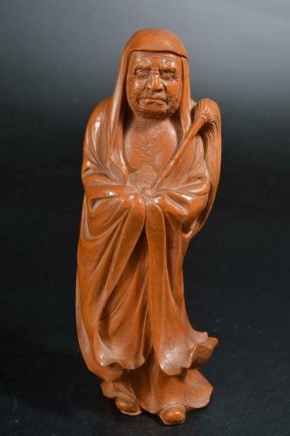 T377: Japanese Xf Wood Carving Daruma Statue Sculpture Ornament,  Senseki Made