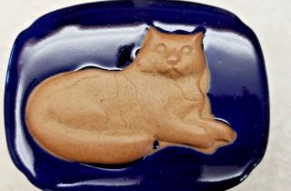 Takahashi Cat Trinket Box Cobalt Blue San Francisco Vintage Ceramic