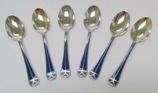 Six Christofle Talisman Blue 19/98 6 3/4 " Long Silverplated Dessert Teaspoons