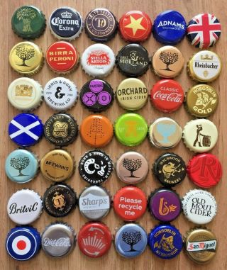 42 X Beer Bottle Crown Caps Tops Various Designs.  Collectable Crafts.  20