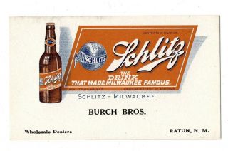 1900s Schlitz Brewing Co,  Milwaukee,  Wisconsin,  Burch Bros.  Raton,  Nm Litho Card
