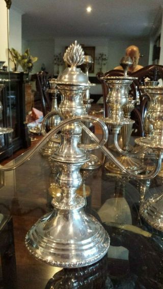 2225g/1640g EXTRASIZE STERLING SILVER SET 2 chandeliers CONVERTIBLE CANDLESTICKS 5