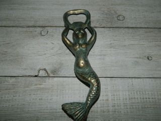 Mermaid Beer Bottle Opener Cast Iron Hand Held Rustic Nautical Decor Nautical