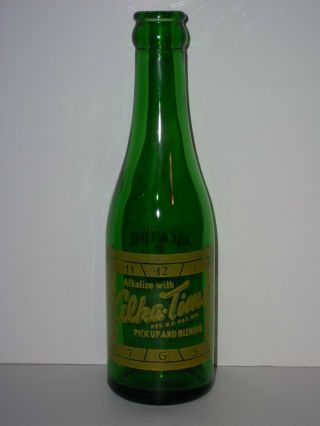 1948 Alka - Time 6½ Oz Green Glass Bottle Acl Quaker Bottling Philadelphia W/ Cap