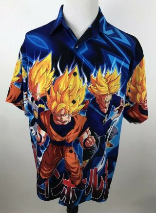 Vintage 2001 Dragon Ball Z Button Saiyan Graphic Shirt Size Large L