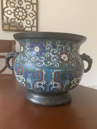 Early Chinese Cloisonne Jardinere Vase Bronze Antique