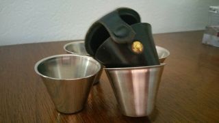 Vintage Acorn 4 X Stainless Steel 18/8 Shot Glasses In Leather Case