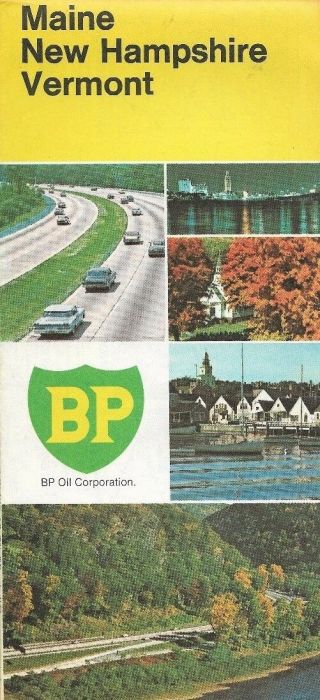 1973 Bp Oil Road Map Maine Hampshire Vermont Concord Portland Burlington