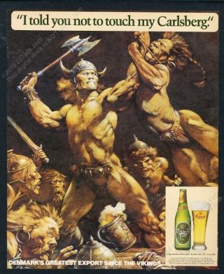 1986 Frank Frazetta Warrior Battle Art Carlsberg Beer Vintage Print Ad