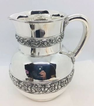 Tiffany & Co.  Antique Sterling Silver Floral Repousse Water Pitcher