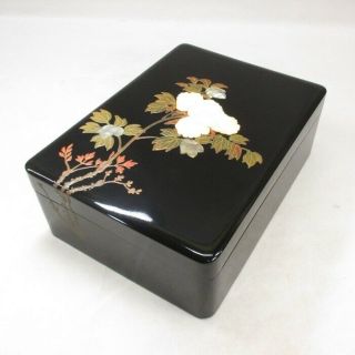 G825: Japanese Lacquered Hand Box Of Good Makie And Inlaid Mother - Of - Pearl Work