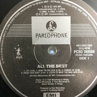 PAUL McCARTNEY ' ALL THE BEST ' Double LP ' s Aus Exclnt - PCSO 74850 BEATLES ROCK 3