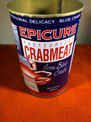 Vintage Epicure 8 Oz Crab Meat Can J.  M.  Clayton Co.  Cambridge,  Md Blue Crabs