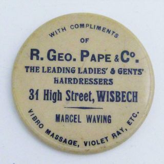 Vintage Advertising Pocket Mirror For R.  Geo.  Pape 7 Co.  Hairdressers Of Wisbech