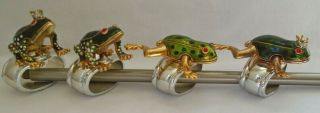 Royal Amphibians Frog King & Queen Napkin Rings Silver Plated Enamel Set of 4 2