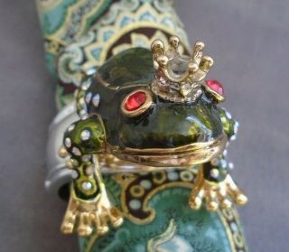 Royal Amphibians Frog King & Queen Napkin Rings Silver Plated Enamel Set of 4 3