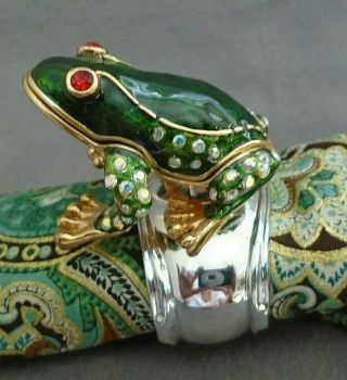 Royal Amphibians Frog King & Queen Napkin Rings Silver Plated Enamel Set of 4 4