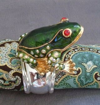 Royal Amphibians Frog King & Queen Napkin Rings Silver Plated Enamel Set of 4 5