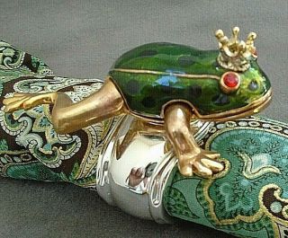 Royal Amphibians Frog King & Queen Napkin Rings Silver Plated Enamel Set of 4 7