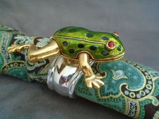 Royal Amphibians Frog King & Queen Napkin Rings Silver Plated Enamel Set of 4 8