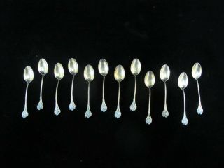 Gorham Gold Gilt Sterling Silver 12pc Demitasse Coffee Spoon Set W/blue Flowers