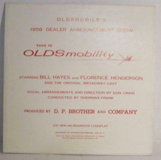 This Is Oldsmobility 1958 Industrial Musical Dealer Show Florence Henderson Lp