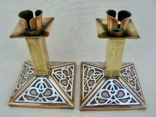 Unusual American Arts & Crafts Brass,  Copper & Silver Candlesticks. 8