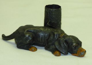 Vtg Antique Figural Metal Gordon Setter Dog Figurine Toothpick Holder