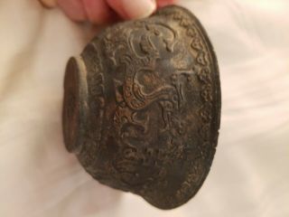 CHINESE MING BRONZE BOWL WITH RELIEF MYSTICAL DRAGONS 6