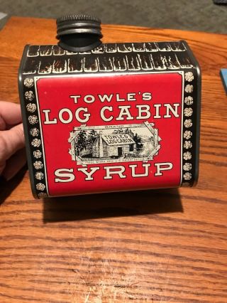 Vtg 1979 Towles Log Cabin Syrup Metal Tin Coin Slot Bank