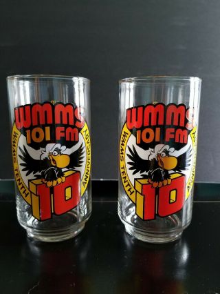 Two Wmms 101 Fm Radio Cleveland Ohio 10th Anniversary Buzzard Coke Glasses