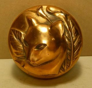 Vintage Crowning Touch Copper Paper Weight Exotic Cat With Calla Lily Contempo