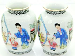 Magnificent Small Antique Chinese Republic Porcelain Vases - Signed 3