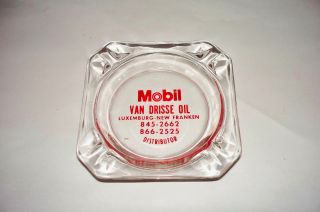 Vintage Glass Ashtray Mobil Van Drisse Oil Luxemburg Franken Wi