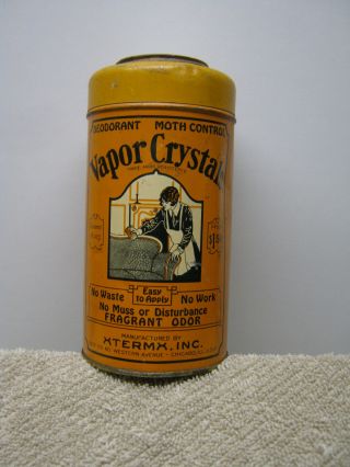 Antique Country Store Vapor Crystals Deodorant Moth Pest Control Tin Chicago Ill