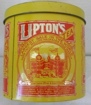 Tin Liptons Tea 1/2 Pound Size Yellow Label Dated 1915 Ceylon
