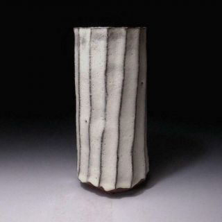 Ar1 Vintage Japanese Pottery Vase,  Hagi Ware,  White Glaze,  Wabi Sabi,  8.  3 Inches